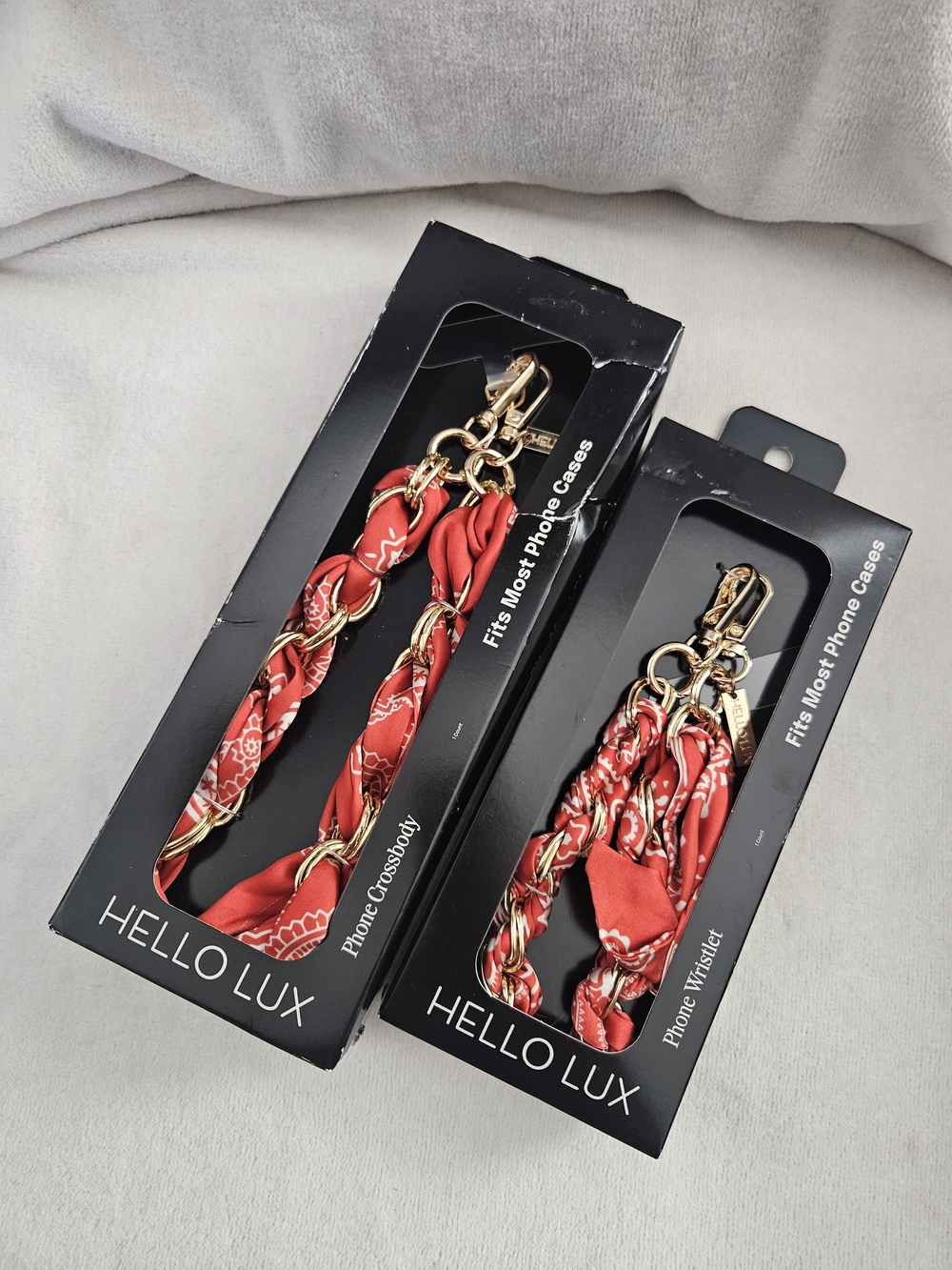 NIB HELLO LUX Red Bandana Chain Phone Strap Set Crossbody + Wristlet